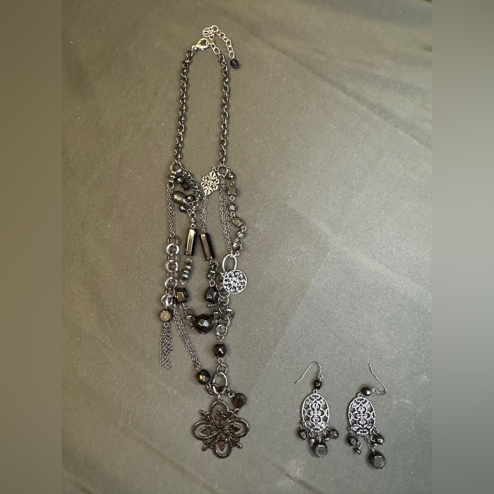 Chico’s All Black Necklace and Earrings Set